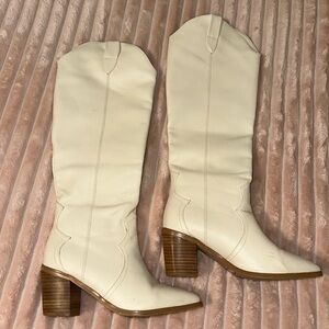 Princess Polly Billini White Leather Knee-High Boots